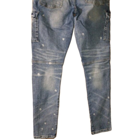 Supply & Demand Moto Jeans Mens 34X33 Blue Skinny Stretch Distressed Streetwear - Picture 6 of 9